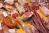 Assorted sausages in a butcher's shop