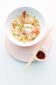 Asian noodle soup with prawns and chicken