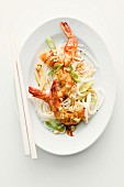 Curry prawns with rice noodles