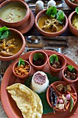 Ayurvedic food in clay dishes at the Jetwing Hotel (Vil Uyana, Sri Lanka)
