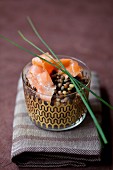 Lentil salad with smoked salmon and chives