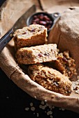 Granola Bars with chocolate chips, rolled oats, pecans and cranberries