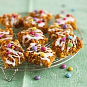 Marshmallow flapjacks with colourful chocolate beans