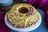Pistachio Bundt cake with cardamom and rosewater