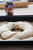Braided poopy seed bread before baking