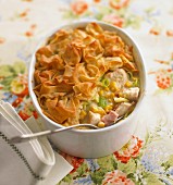 Chicken pie with leek, sweetcorn and a filo pastry lid