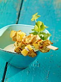 Pineapple and turkey skewers with dip