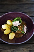Mackerel fillets wrapped in savoy cabbage with boiled potatoes