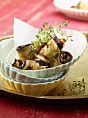 Rolled slices of aubergine with thyme