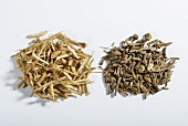 Chopped valerian root, fresh and dried