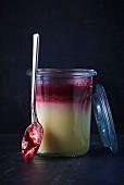 Vanilla pudding with cherry compote