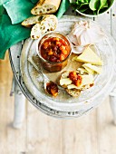 Peach chutney with tomatoes and chilli