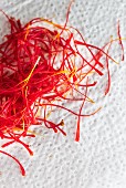 Saffron threads on kitchen paper