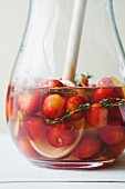 Close up of cherries in liquid