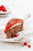 A slice of spice cake with rowanberry glaze