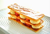 Mille feuilles with strawberries and cr