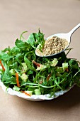 Rocket salad with wheatgerm and vegetables