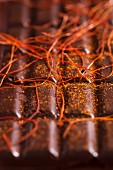 Chilli chocolate with chilli powder and chilli strands scattered over the top