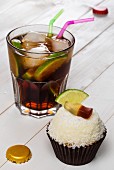 A Cuba Libre cupcake and the cocktail of the same name