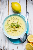 Lemon soup with rice and cress