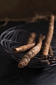 Black salsify in a basket