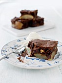 Chocolate cake with pears and walnuts
