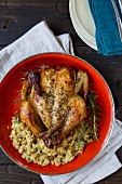 Whole Roasted Chicken with Stuffing, High Angle View