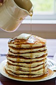 Pancakes with maple syrup and butter