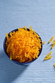 Gluten-free organic spirelli made from corn flour with saffron threads