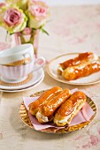 Caramel eclairs with coffee cream