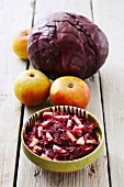Apple-red cabbage and ingredients