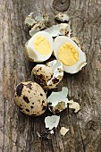 Boiled quail's eggs, one shelled