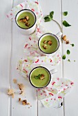 Cream of pea soup with croutons