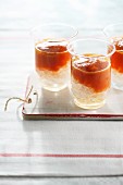 Gazpacho over crushed ice in glasses