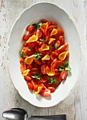Tomato salad with rose petals (seen from above)