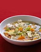 Noodle soup with vegetables and turkey