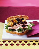 Turkey sandwich with stuffing and cranberries