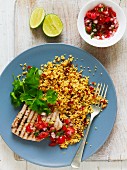 Tuna steak with couscous and tomato salsa