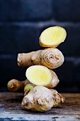 A stack of fresh ginger roots