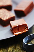 Chocolate nut pralines, close-up