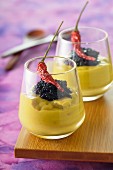 Avocado mousse with caviar and dried chilli peppers