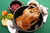 Stuffed goose with red cabbage