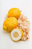 Sicilian cedro lemons on a piece of paper