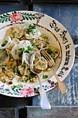 Sliced bread dumplings with onions and vinaigrette (Bavaria)