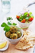 Falafel with unleavened bread and salad
