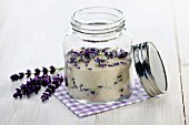 Home-made lavender sugar in a screw top jar
