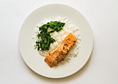 Salmon fillet with rice and spinach