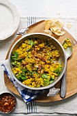 Curried rice with potatoes, spinach and chickpeas