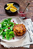 Pumpkin and buckwheat cakes with spring onions