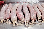 Raw Butifarra (Spanish sausage) in a butchers